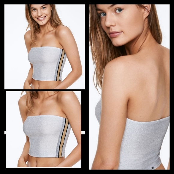 Victoria's Secret "PINK" NEW! Glitter Gold & Silver TUBE TOP (Small) 🆕 - Picture 1 of 12